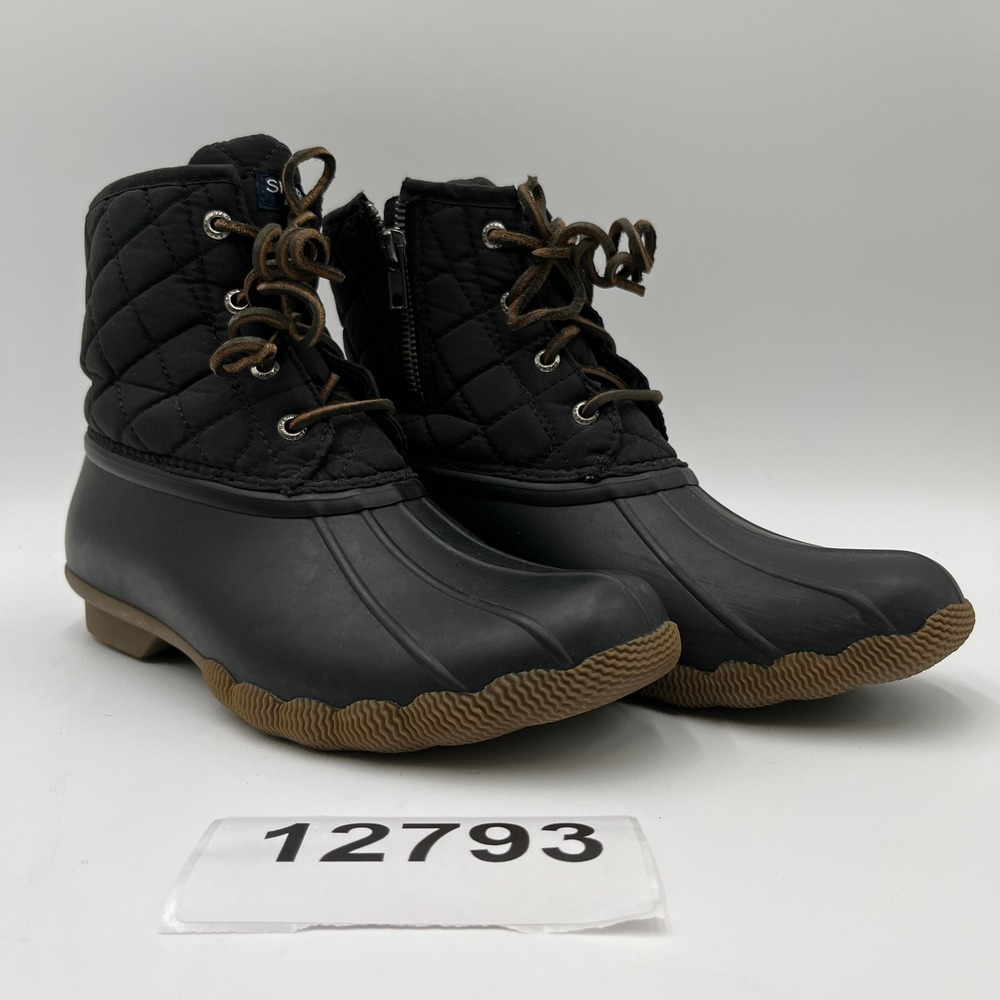 Sperry Top Sider STS94063 Duck Boots Womens 8M Black Waterproof Rubber Side Zip